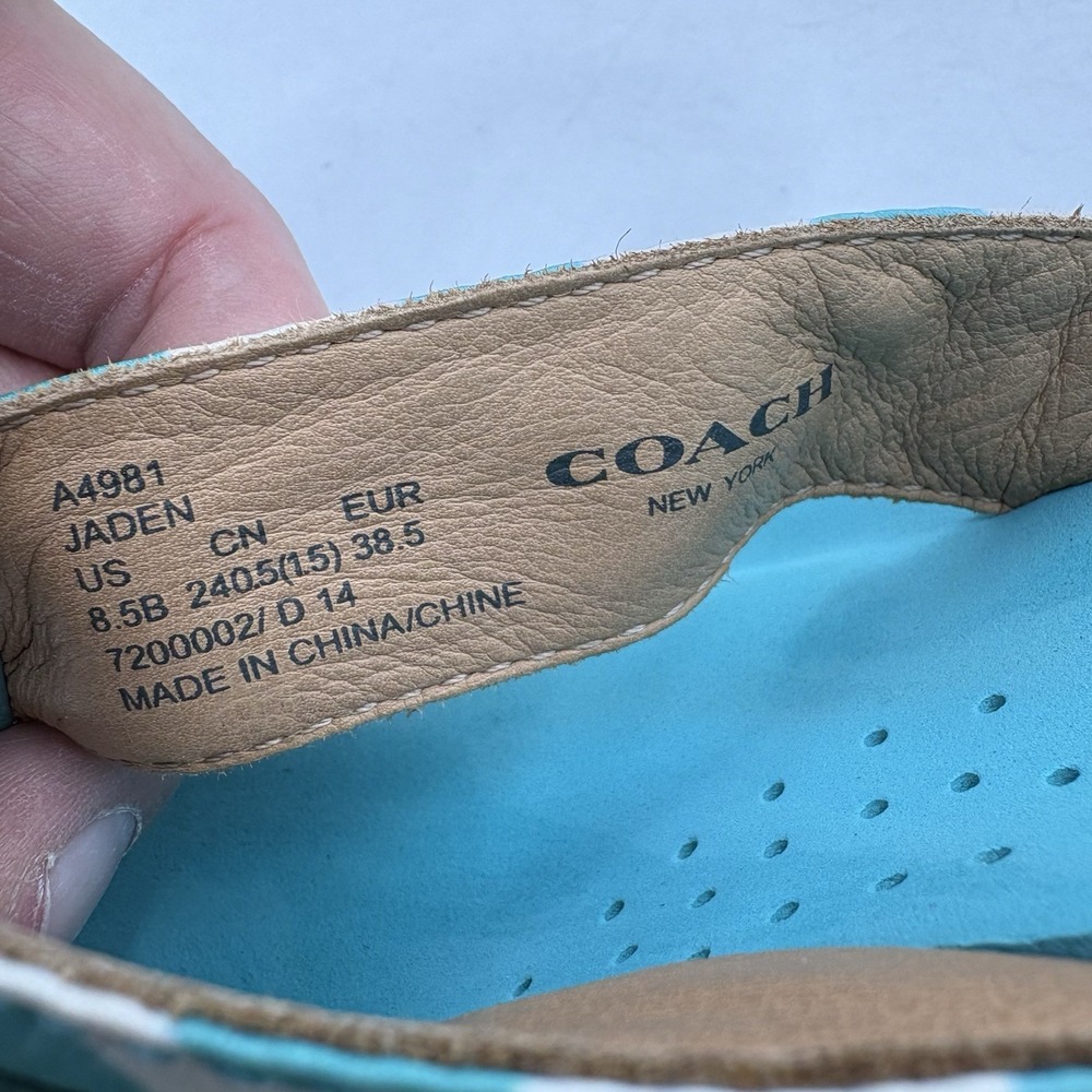 Coach Sandals Womens Size 8.5 B Jaden Wedge Heel Teal Cushioned Leather Straps - Picture 3 of 12